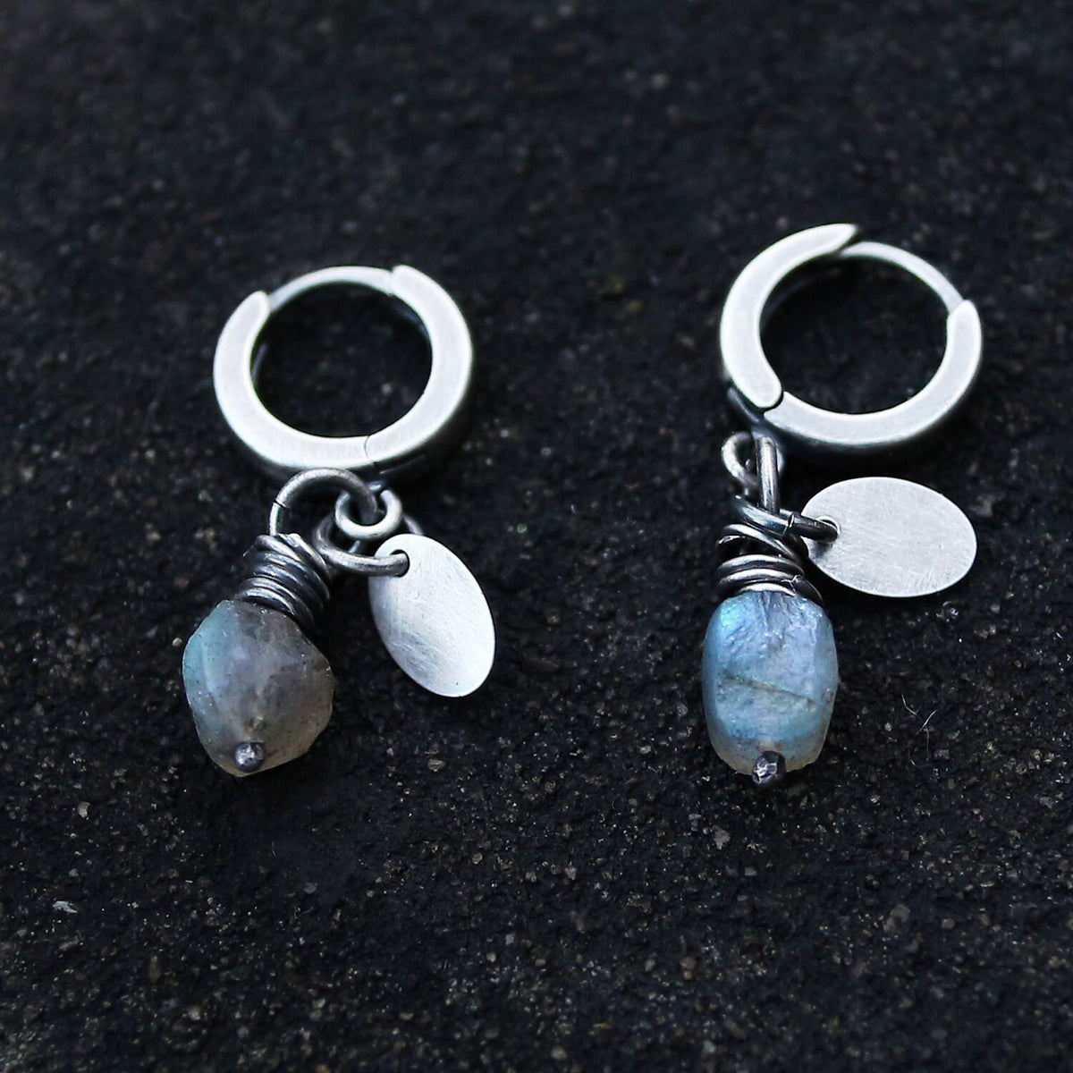 Labradorite & Sterling Silver Hoop Drop Earrings