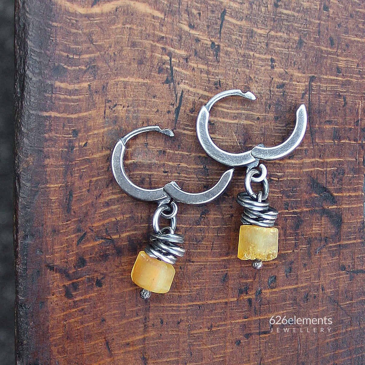 Yellow Baltic Amber & 925 Silver Hoop Earrings