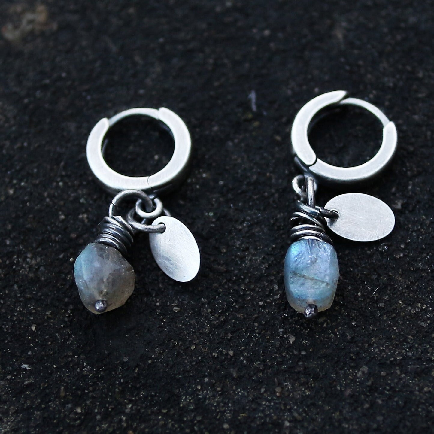 Labradorite & Sterling Silver Hoop Drop Earrings