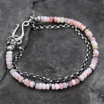 Women's Pink Opal Sterling Silver Chain Bracelet