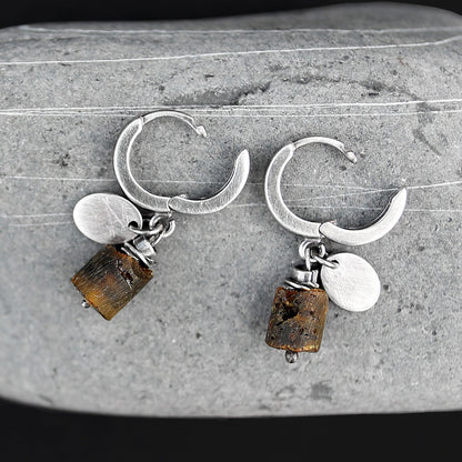 Brown Amber & Sterling Silver Drop Earrings