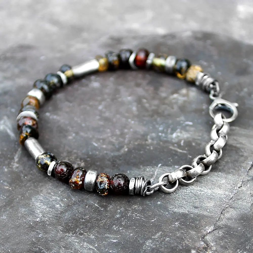 Dark Amber & Blackened 925 Silver Bracelet