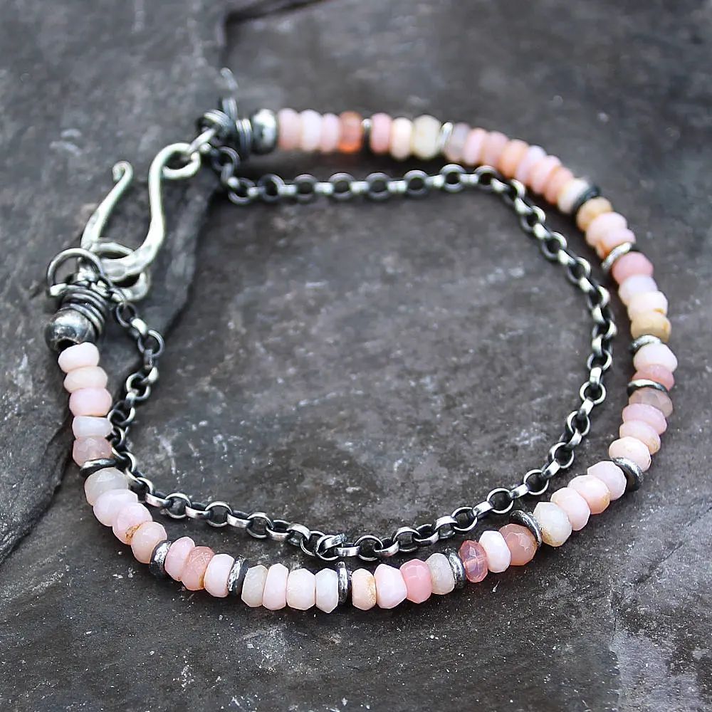 Women's Pink Opal Sterling Silver Chain Bracelet