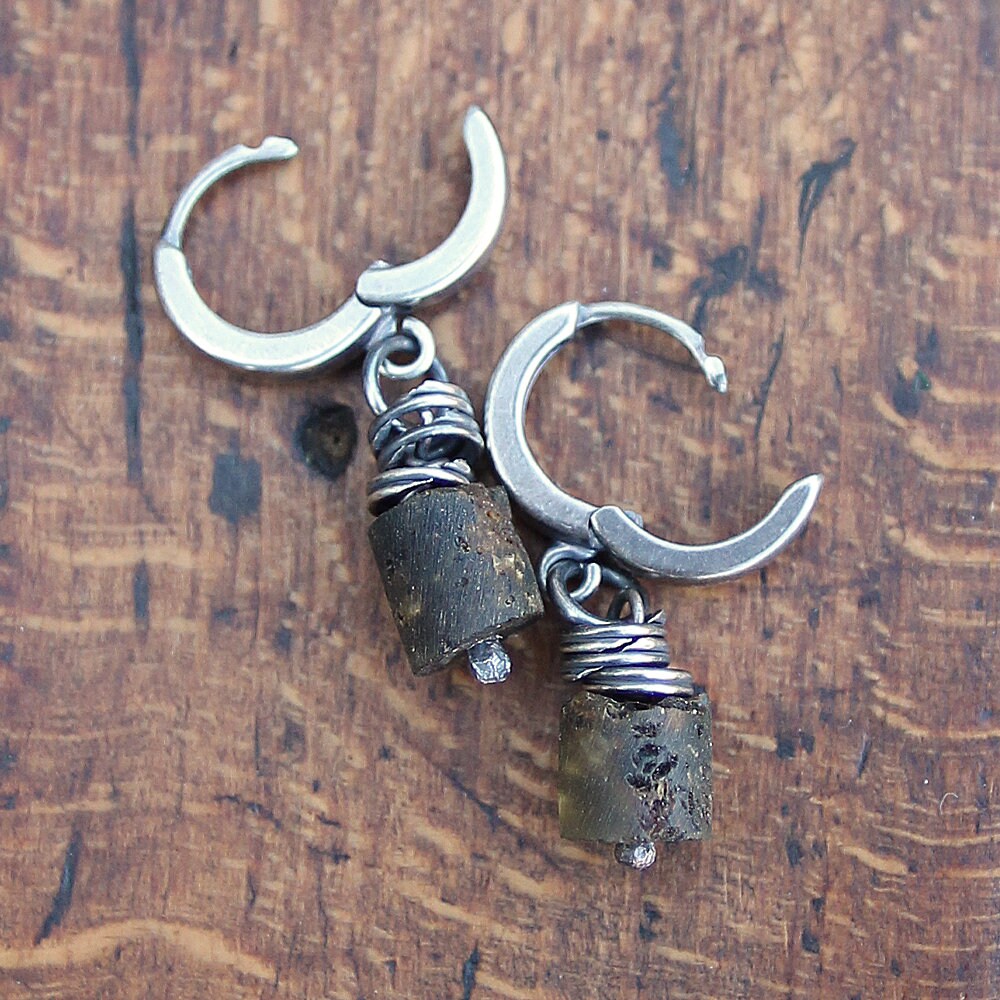 Dark Amber & Sterling Silver Hoop Earrings