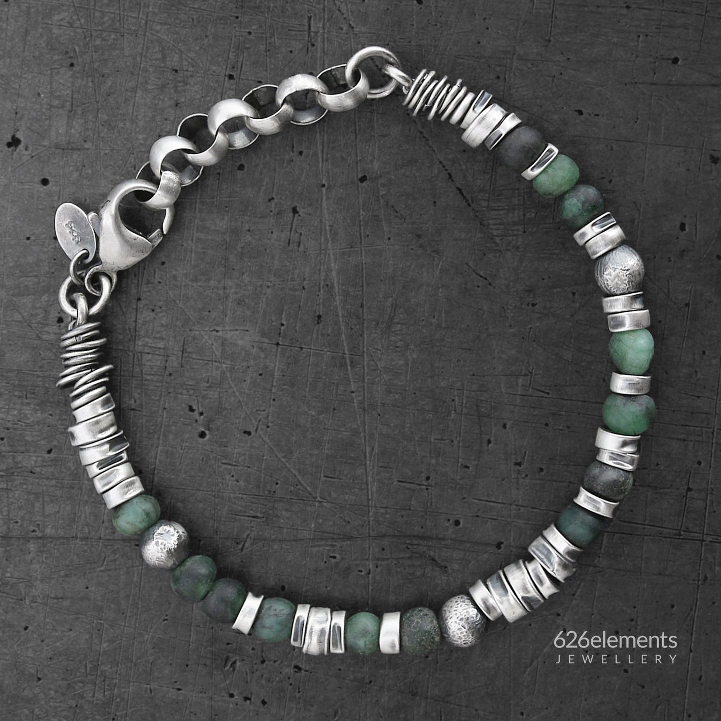 Men's Green Emerald Sterling Silver Bracelet