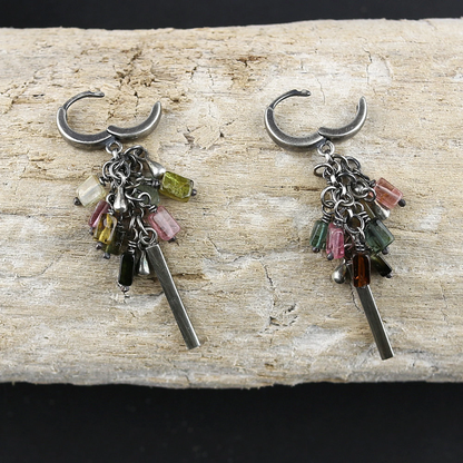 Multi-Coloured Tourmaline Sterling Silver Dangle Earrings