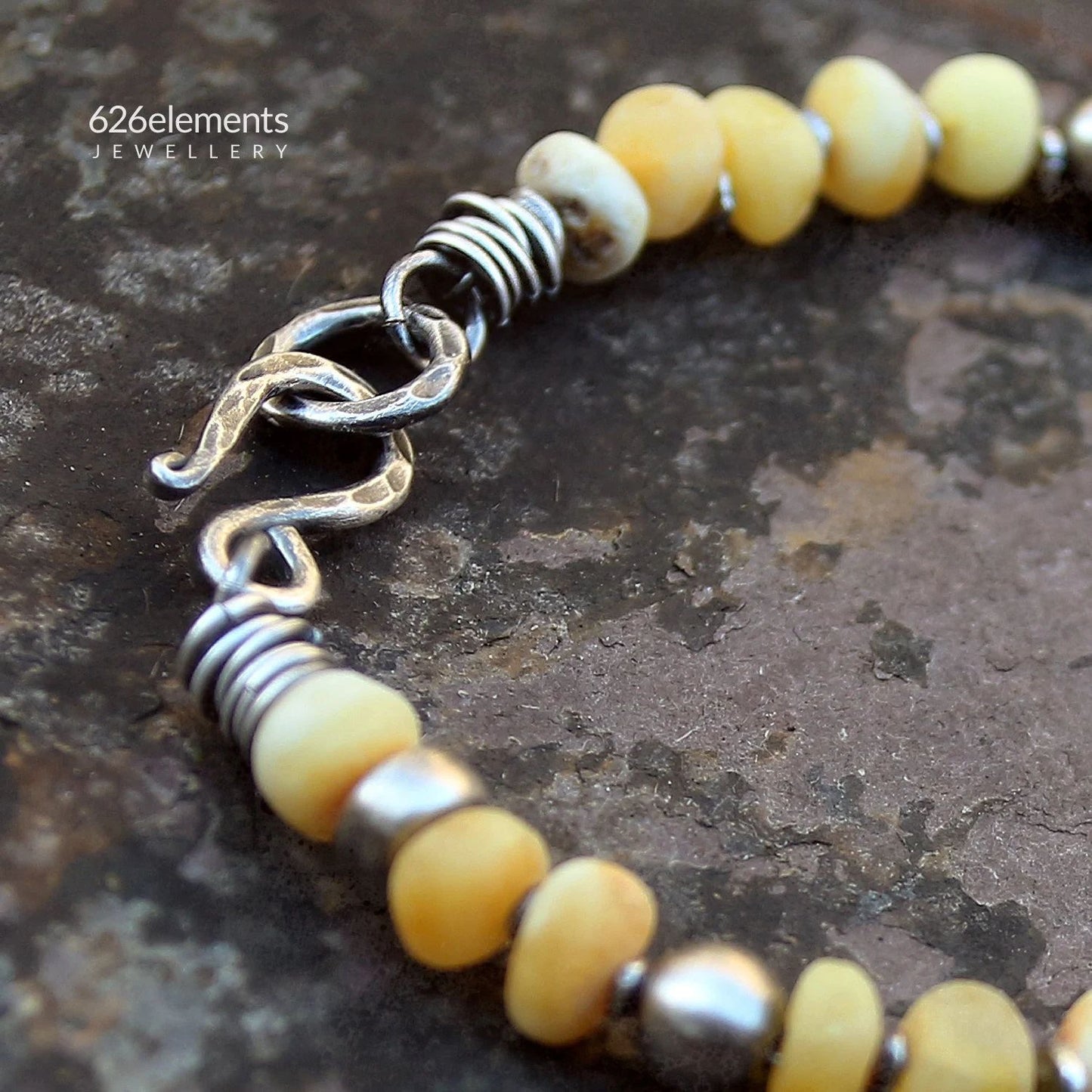 Sunny Yellow Amber Oxidised 925 & 999 Silver Bracelet