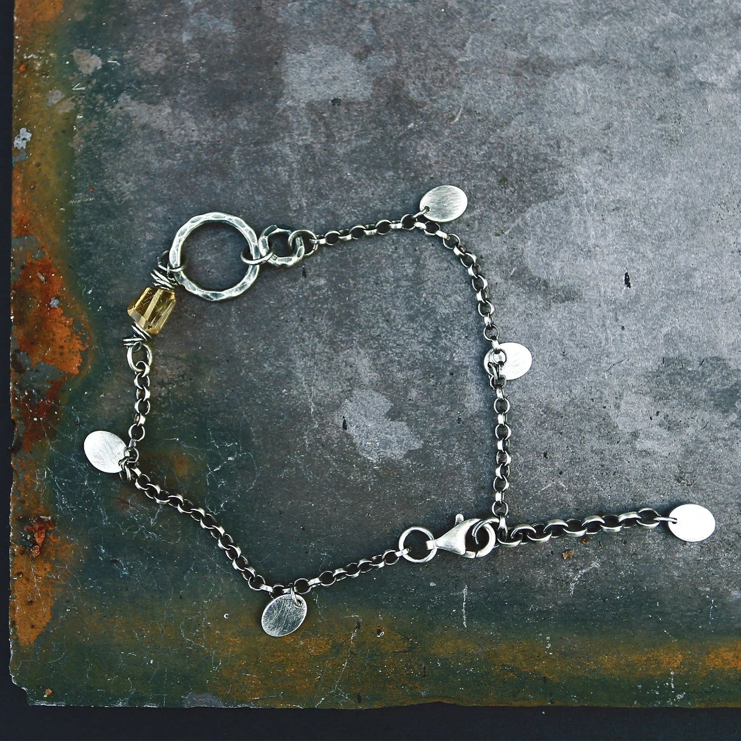 Citrine and Oxidised Sterling & Fine Silver Bracelet