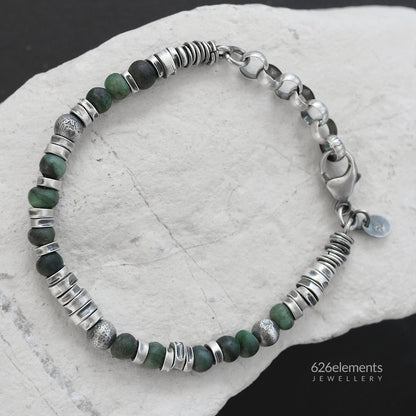 Men's Green Emerald Sterling Silver Bracelet