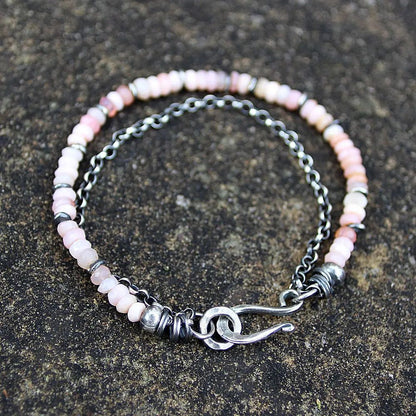 Women's Pink Opal Sterling Silver Chain Bracelet