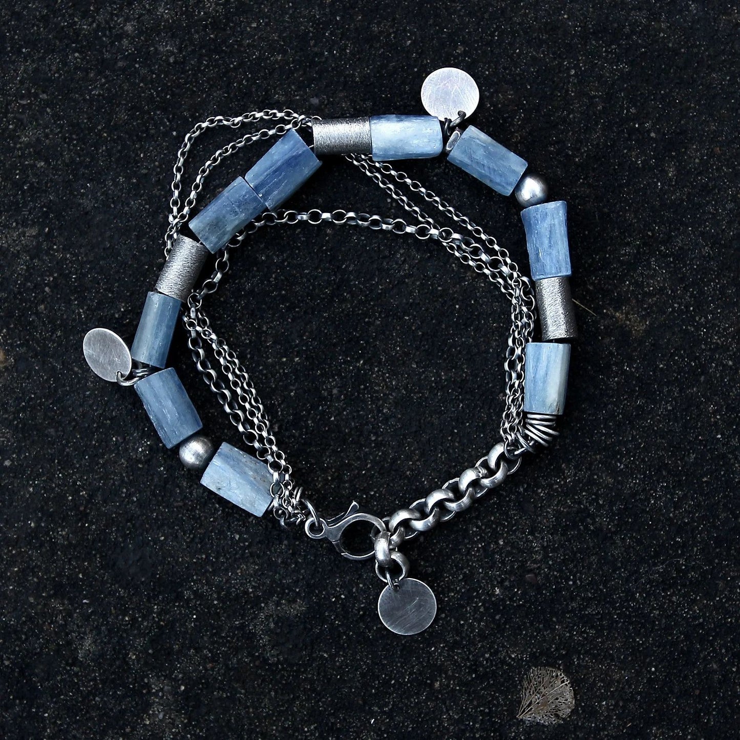 Blue Kyanite Multi Chain & Disc 925 Silver Bracelet