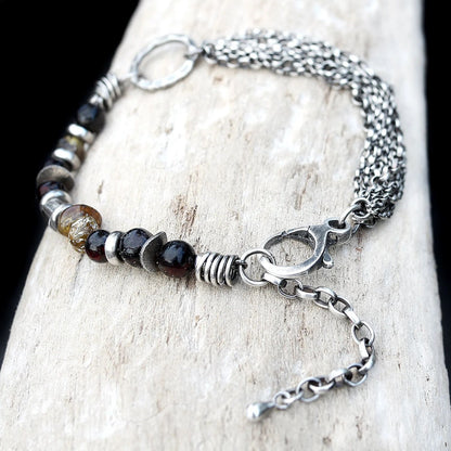 Natural Amber Multi Chain Sterling & Fine Silver Bracelet