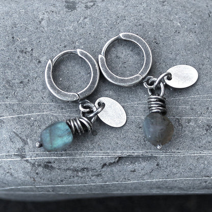 Labradorite & Sterling Silver Hoop Drop Earrings