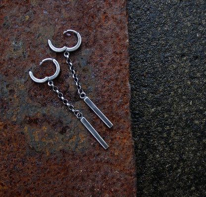 Oxidised Sterling Silver Chain & Bar Dangle Earrings