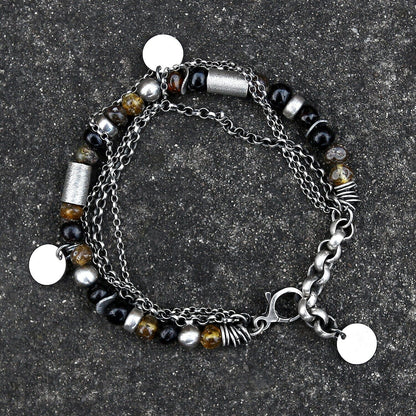 Dark Amber Multi Chain & Disc Sterling Silver Bracelet