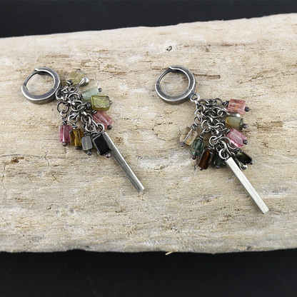 Multi-Coloured Tourmaline Sterling Silver Dangle Earrings