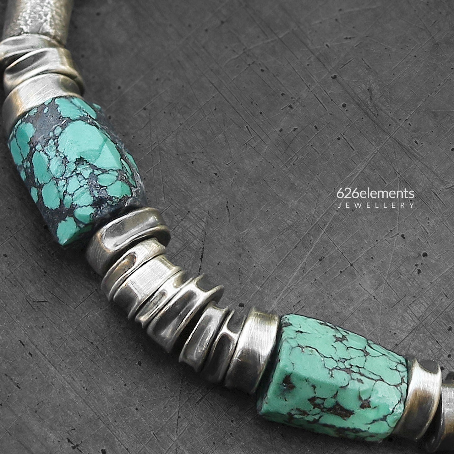 Veined Turquoise & Oxidised Sterling Silver Bracelet