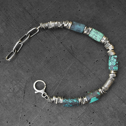 Veined Turquoise & Oxidised Sterling Silver Bracelet