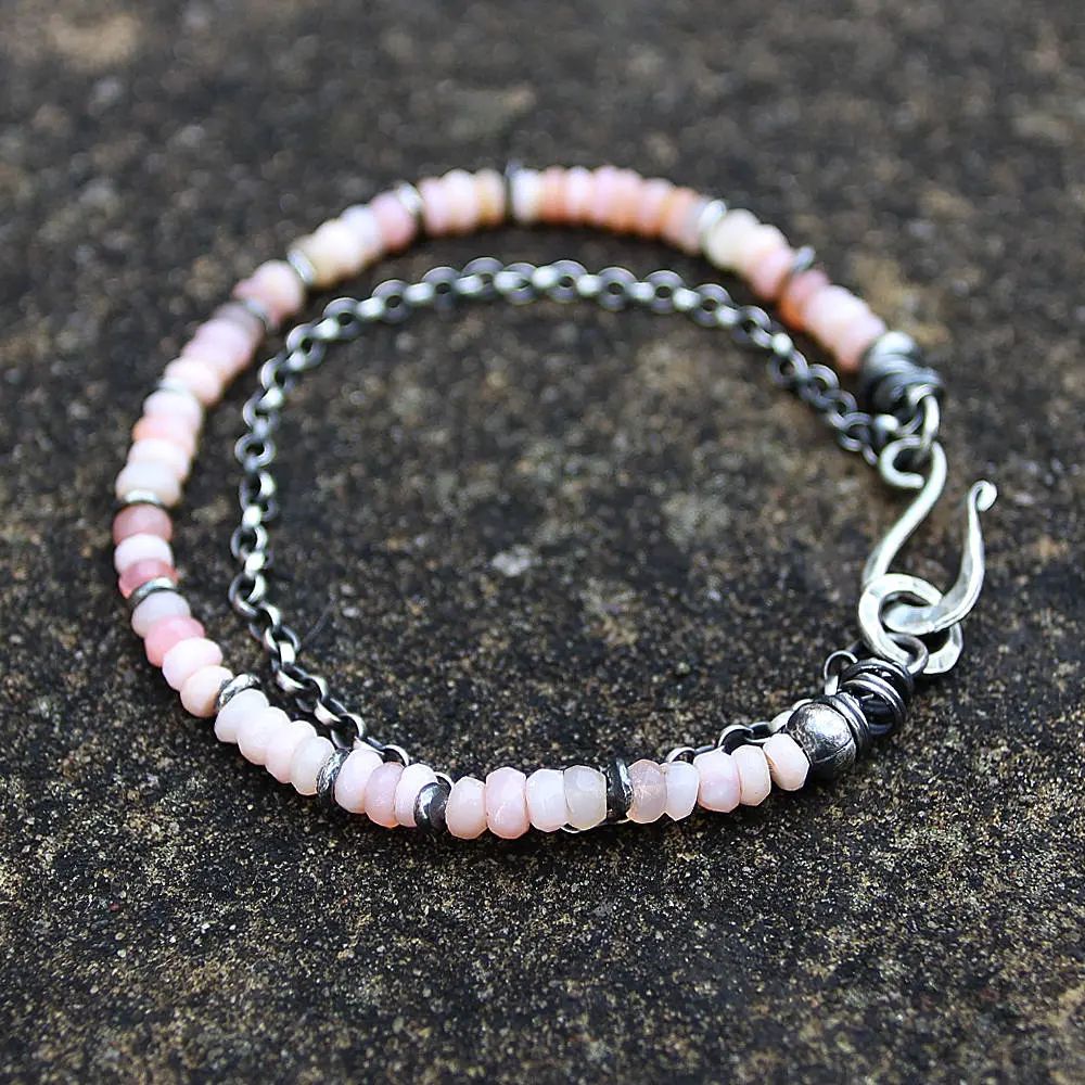 Women's Pink Opal Sterling Silver Chain Bracelet