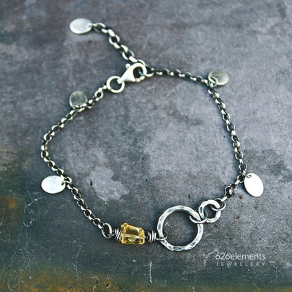 Citrine and Oxidised Sterling & Fine Silver Bracelet
