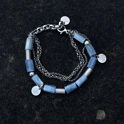 Blue Kyanite Multi Chain & Disc 925 Silver Bracelet