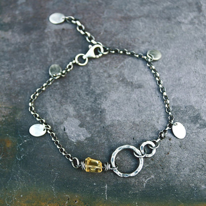 Citrine and Oxidised Sterling & Fine Silver Bracelet