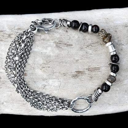 Natural Amber Multi Chain Sterling & Fine Silver Bracelet