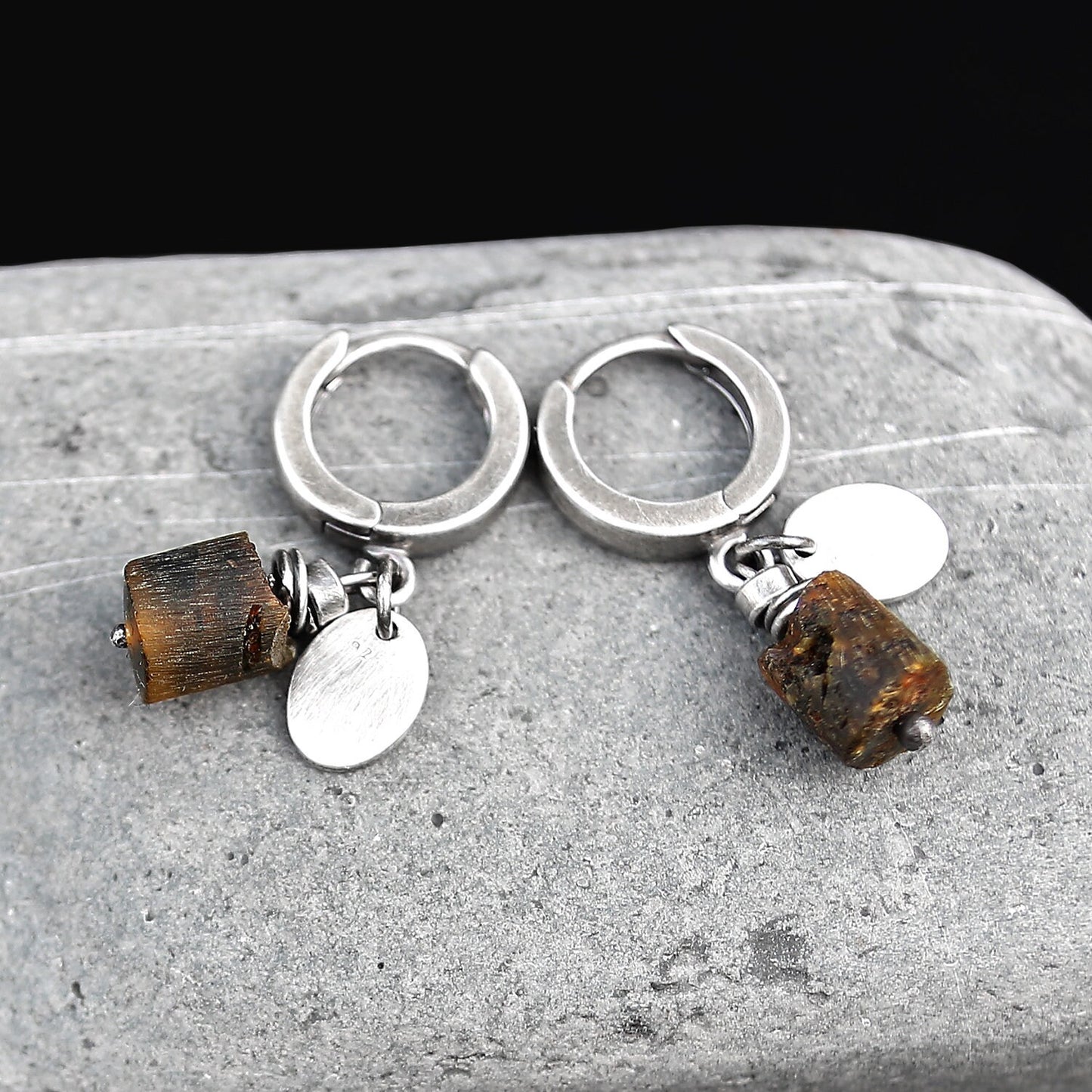 Brown Amber & Sterling Silver Drop Earrings