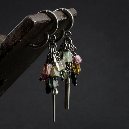 Multi-Coloured Tourmaline Sterling Silver Dangle Earrings