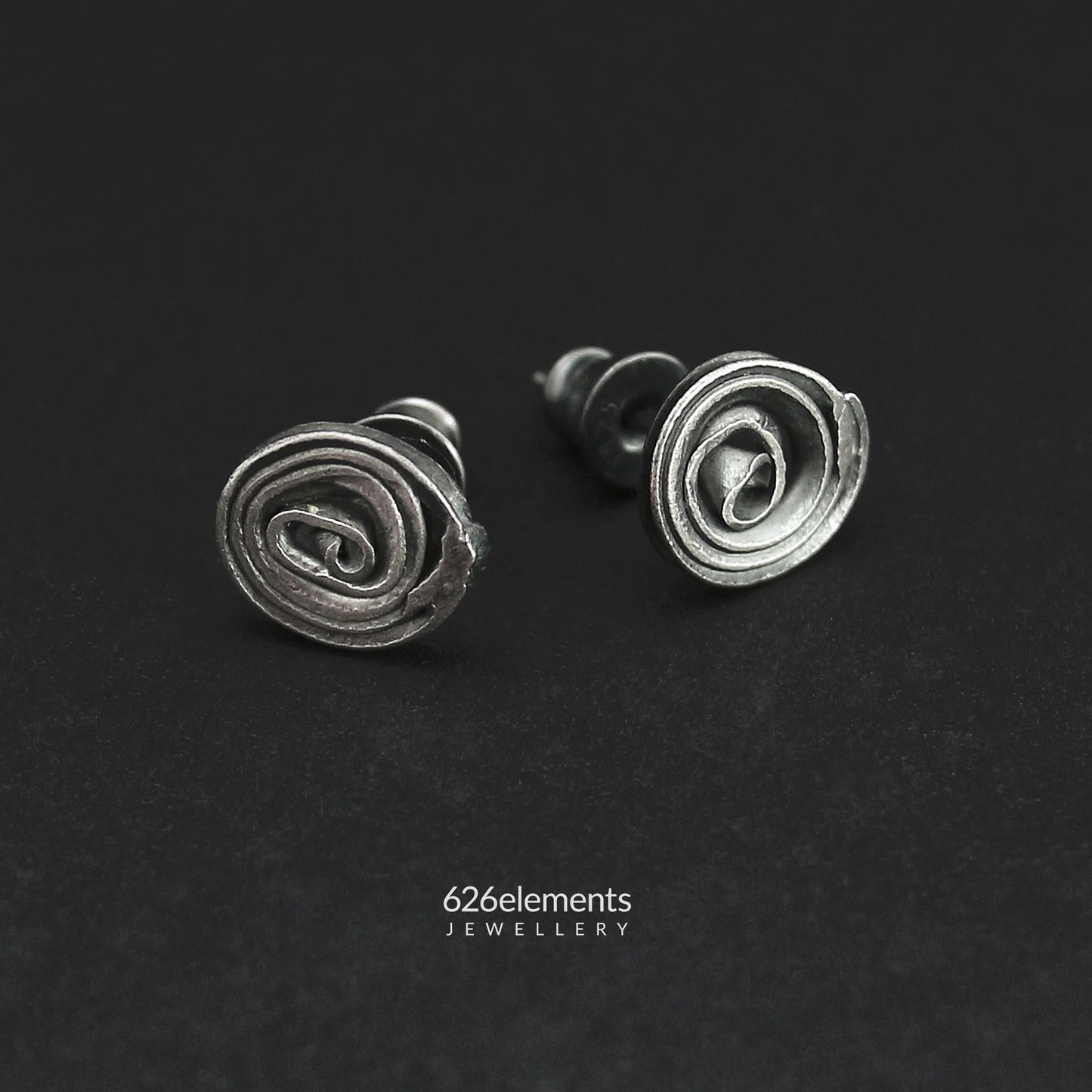 Oxidised Sterling Silver Swirl Studs