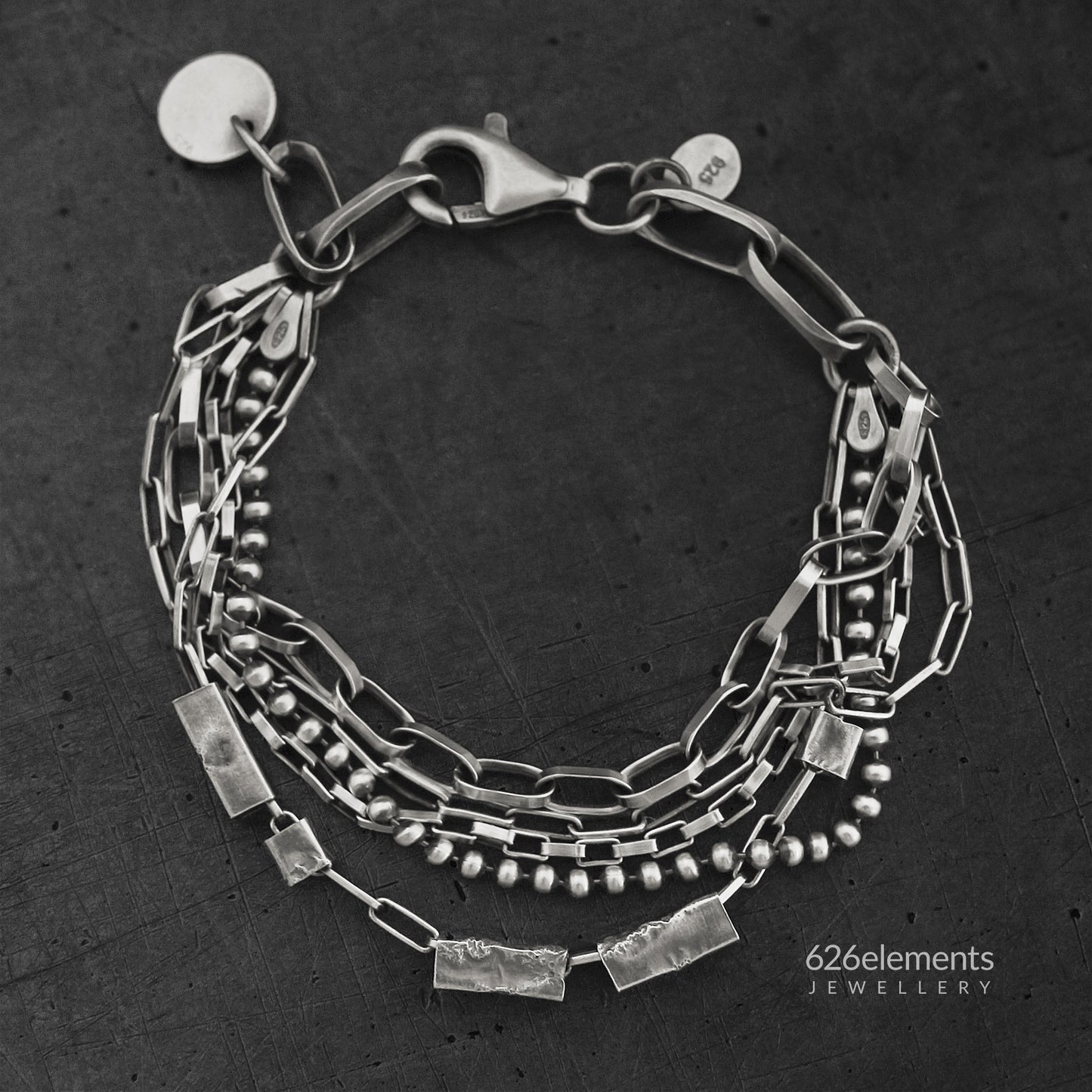 Oxidised 925 Silver Multi Chain Bracelet