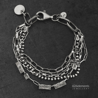 Oxidised 925 Silver Multi Chain Bracelet