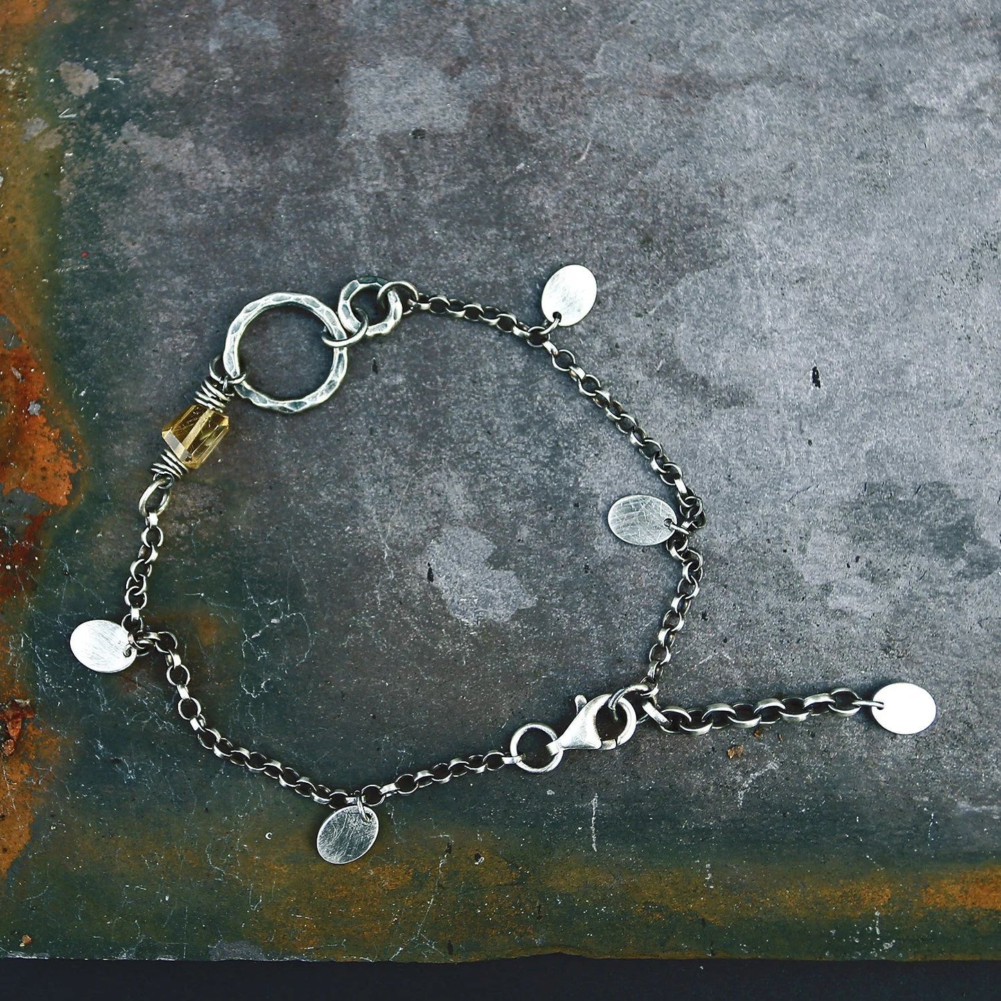 Citrine and Oxidised Sterling & Fine Silver Bracelet