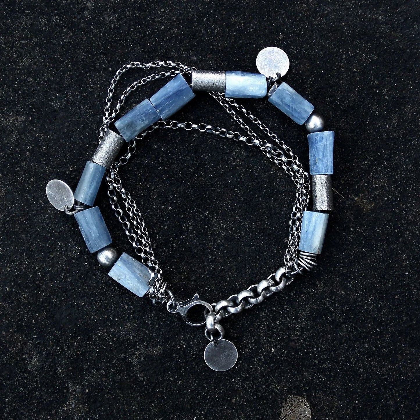 Blue Kyanite Multi Chain & Disc 925 Silver Bracelet