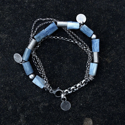 Blue Kyanite Multi Chain & Disc 925 Silver Bracelet