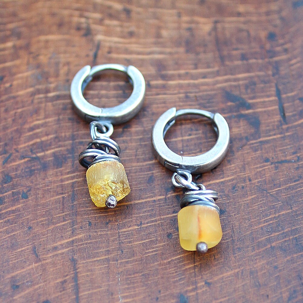 Yellow Baltic Amber & 925 Silver Hoop Earrings