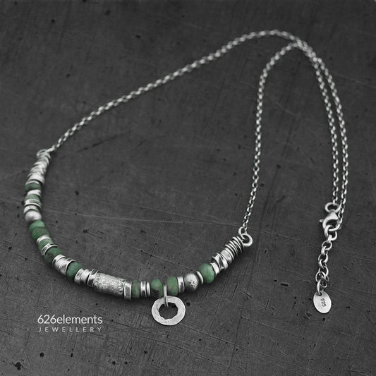 Green Emerald & Oxidised Sterling Silver Necklace