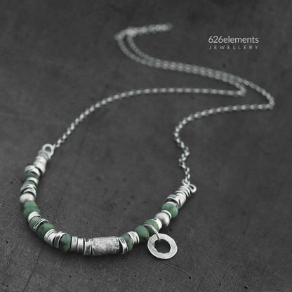 Green Emerald & Oxidised Sterling Silver Necklace