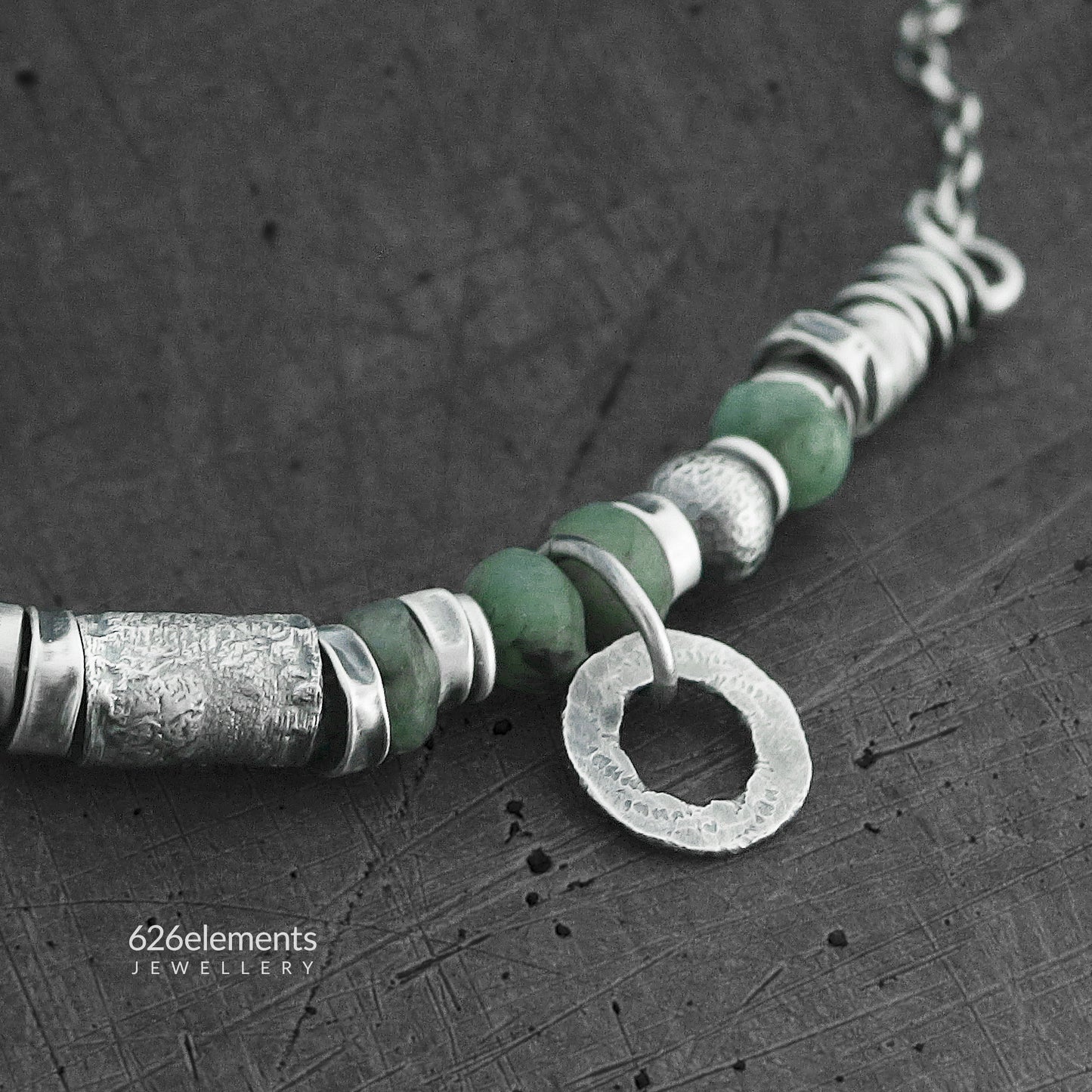 Green Emerald & Oxidised Sterling Silver Necklace