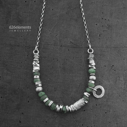 Green Emerald & Oxidised Sterling Silver Necklace