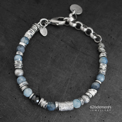 Blue Aquamarine Oxidised Sterling Silver Bracelet