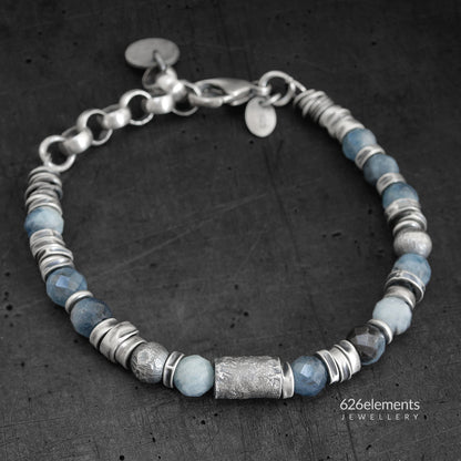 Blue Aquamarine Oxidised Sterling Silver Bracelet