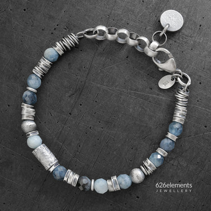 Blue Aquamarine Oxidised Sterling Silver Bracelet