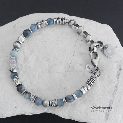 Blue Aquamarine Oxidised Sterling Silver Bracelet