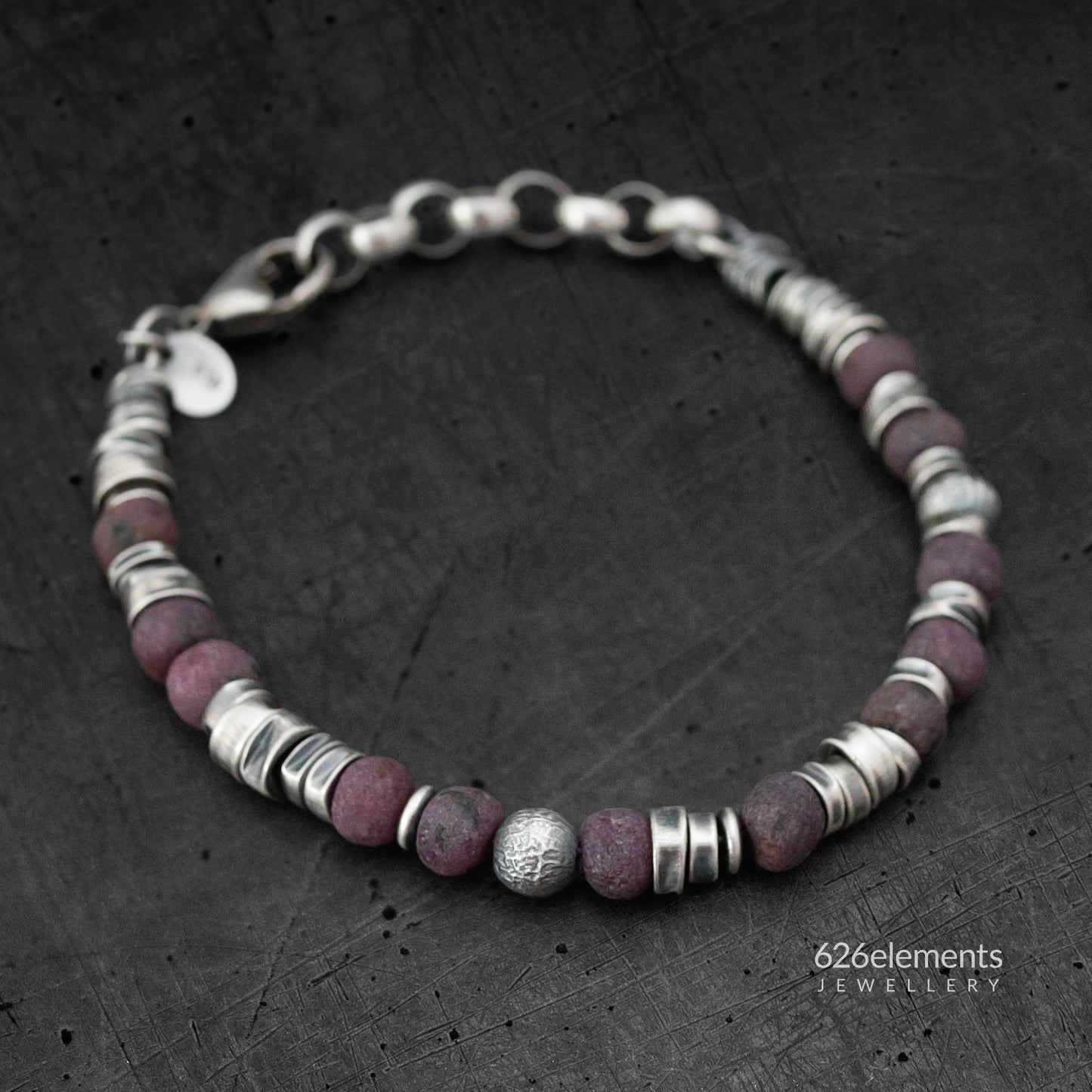 Men's Dark Purple Ruby Sterling Silver Bracelet