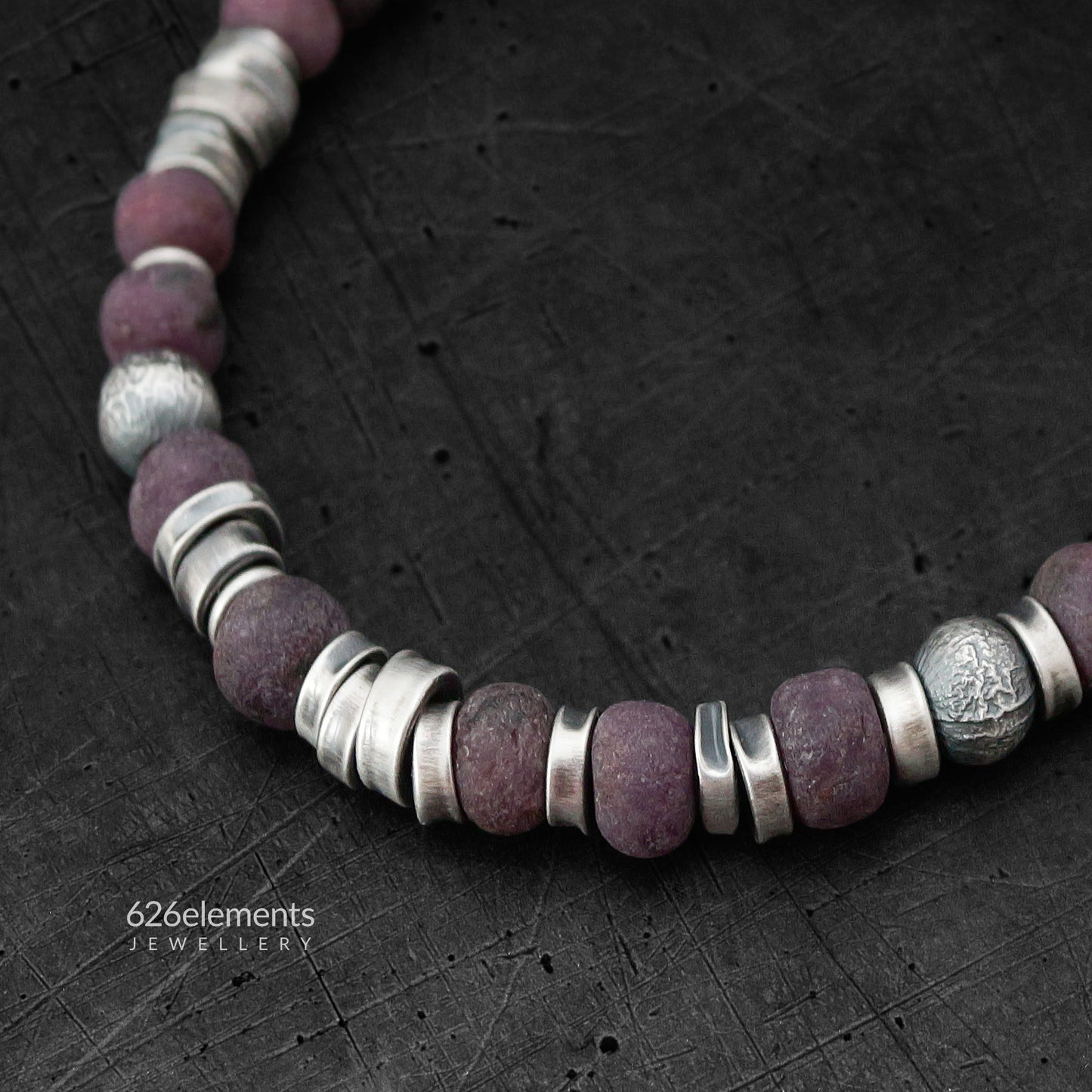 Men's Dark Purple Ruby Sterling Silver Bracelet