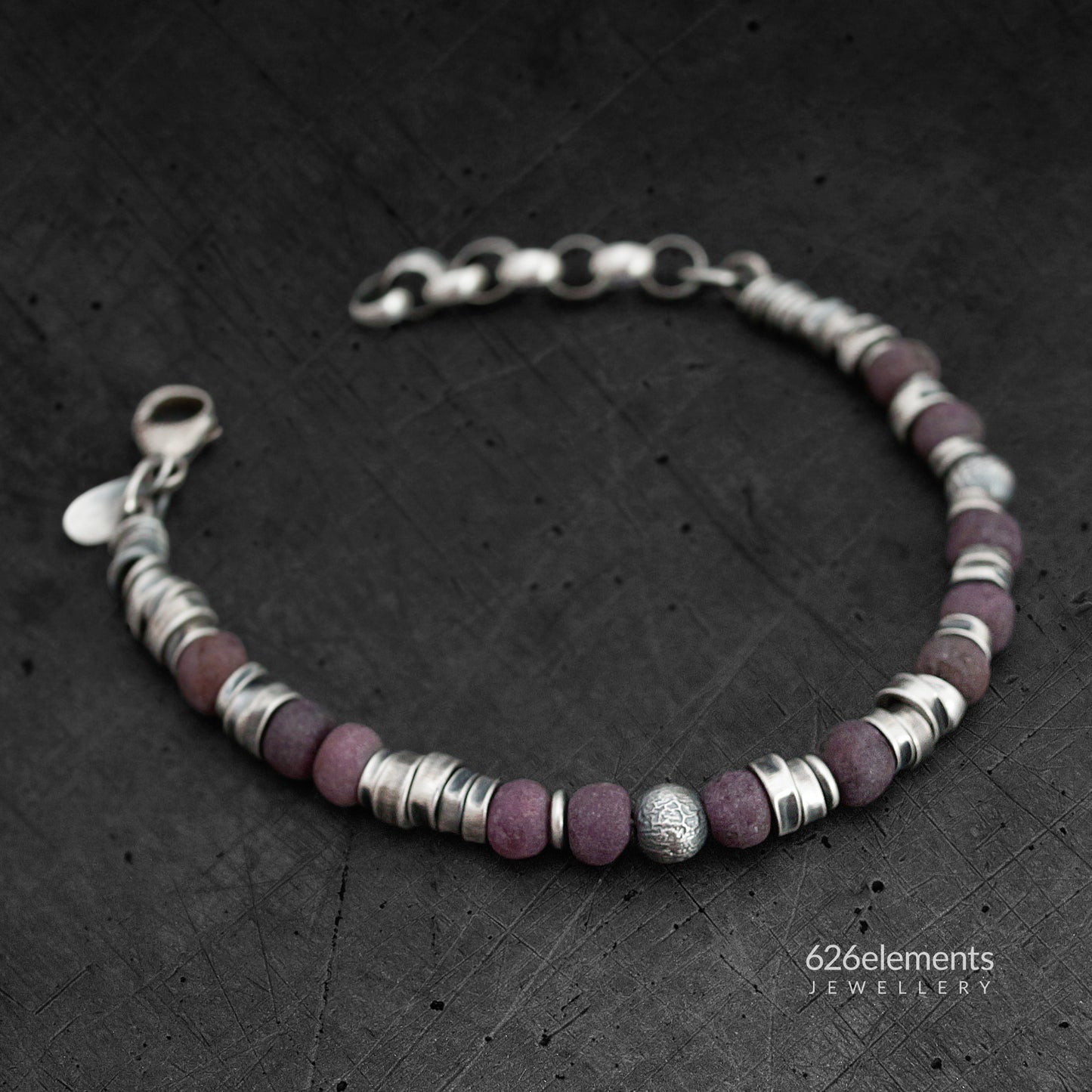 Men's Dark Purple Ruby Sterling Silver Bracelet