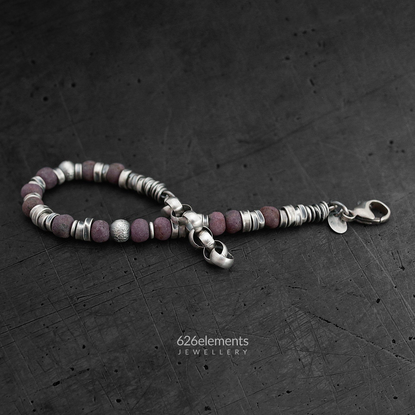 Men's Dark Purple Ruby Sterling Silver Bracelet