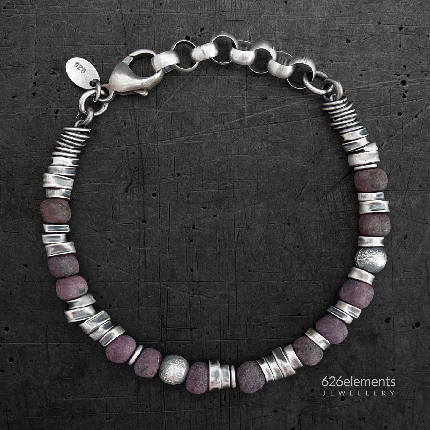 Men's Dark Purple Ruby Sterling Silver Bracelet