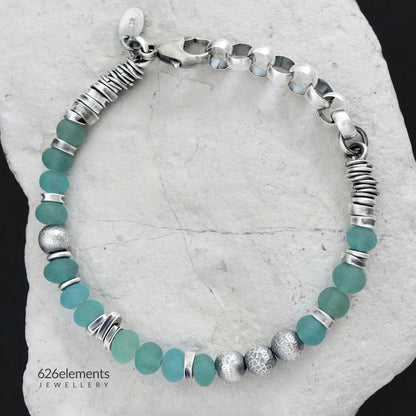 Blue-Green Apatite Oxidised Sterling Silver Bracelet